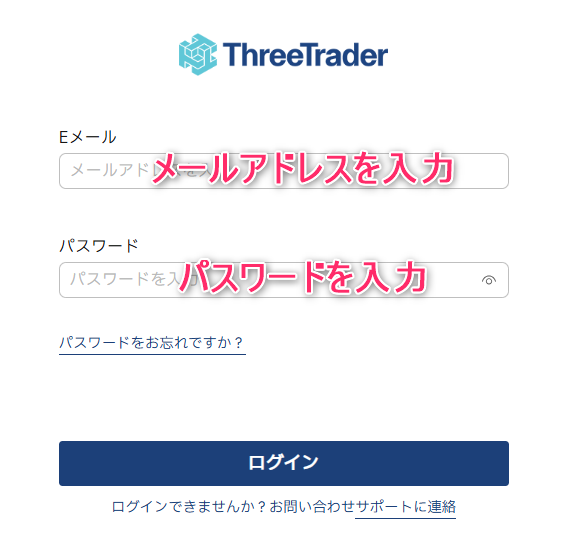 ThreeTrader(スリートレーダー)のログインページの画像