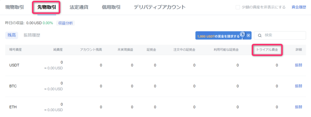 MEXCの資産概要画面